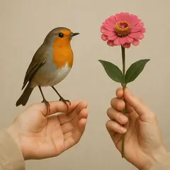GPT Image 1 — A bird perched on the left hand of a person, the r