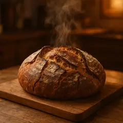 GPT Image 1 — A rustic sourdough bread loaf, freshly baked with 