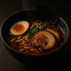 GPT Image 1 — A steaming bowl of ramen with chashu pork, soft-bo