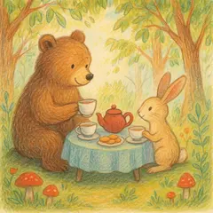 GPT Image 1 — A children's book illustration of a bear and a rab