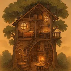 GPT Image 1 — A detailed cross-section of a fantasy treehouse sh