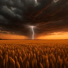 GPT Image 1 — A vast wheat field under a dramatic thunderstorm s
