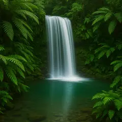 GPT Image 1 — A waterfall cascading into a tropical pool surroun