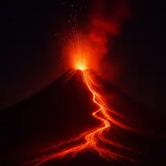 GPT Image 1 — A volcano erupting at night with lava flowing down