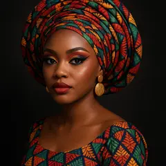 GPT Image 1 — A woman with elaborate gele headwrap and bold eye 