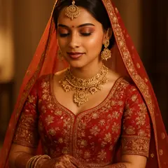 GPT Image 1 — An Indian bride in traditional red and gold leheng
