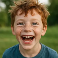 GPT Image 1 — A freckled boy with bright blue eyes and messy hai