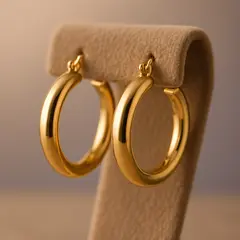GPT Image 1 — A pair of gold hoop earrings on a velvet jewelry d