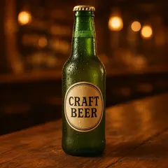 GPT Image 1 — A green glass bottle of craft beer with condensati