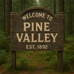 GPT Image 1 — A weathered wooden sign reading WELCOME TO PINE VA