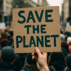 GPT Image 1 — A protest sign held up in a crowd reading SAVE THE