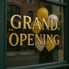 GPT Image 1 — A storefront window with GRAND OPENING painted in 