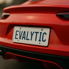 GPT Image 1 — A license plate reading EVALYTIC on the back of a 