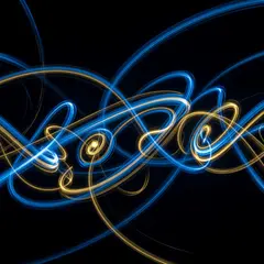 Grok Imagine — Intertwining ribbons of light in blue and gold aga