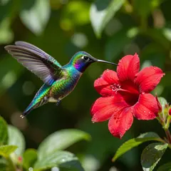 Grok Imagine — A hummingbird hovering next to a bright red flower