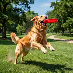 Grok Imagine — A golden retriever catching a frisbee in mid-air a