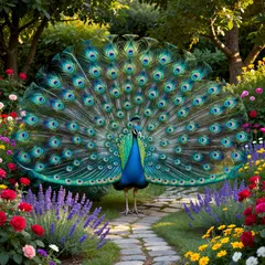 Grok Imagine — A peacock displaying its full tail feathers, vibra