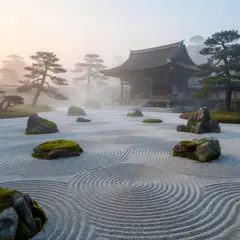 Grok Imagine — A Japanese zen garden with raked gravel, moss-cove