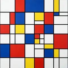 Grok Imagine — A geometric abstract composition with red, blue, a