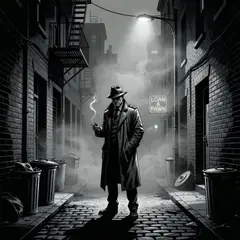 Grok Imagine — A noir detective in a foggy alley, graphic novel s