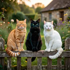 Grok Imagine — Three cats of different colors sitting in a row on