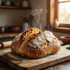 Grok Imagine — A rustic sourdough bread loaf, freshly baked with 
