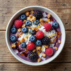 Grok Imagine — A colorful acai bowl topped with fresh berries, gr