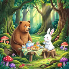 Grok Imagine — A children's book illustration of a bear and a rab