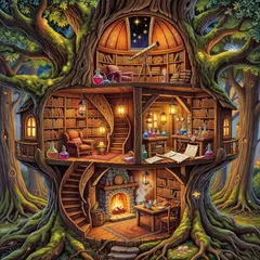 Grok Imagine — A detailed cross-section of a fantasy treehouse sh
