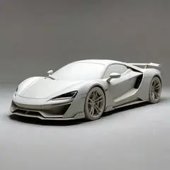 Grok Imagine — A clay render of a sports car, white material, stu