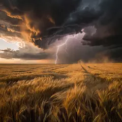Grok Imagine — A vast wheat field under a dramatic thunderstorm s