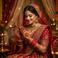 Grok Imagine — An Indian bride in traditional red and gold leheng