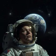 Grok Imagine — An astronaut without a helmet, face lit by Earth g