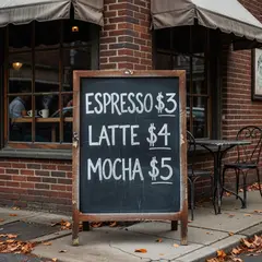 Grok Imagine — A hand-lettered chalkboard menu outside a coffee s