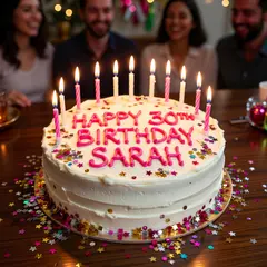 Grok Imagine — A birthday cake with HAPPY 30TH BIRTHDAY SARAH wri