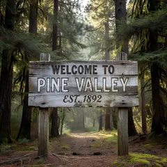 Grok Imagine — A weathered wooden sign reading WELCOME TO PINE VA