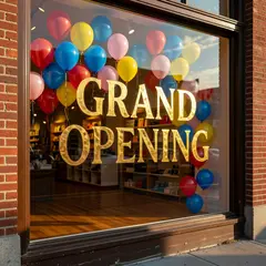 Grok Imagine — A storefront window with GRAND OPENING painted in 
