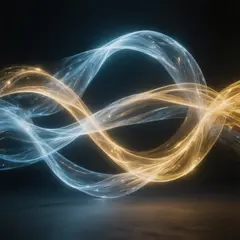 Hunyuan Image 3.0 — Intertwining ribbons of light in blue and gold aga