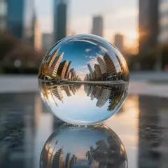 Hunyuan Image 3.0 — A glass sphere refracting a distorted cityscape, s
