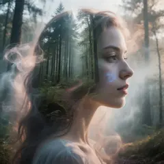 Hunyuan Image 3.0 — A double exposure photograph combining a forest wi