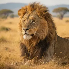 Hunyuan Image 3.0 — A majestic lion with a full mane, golden savanna b