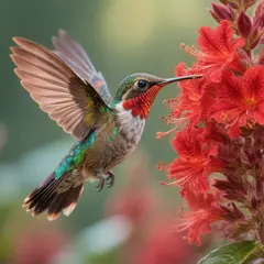 Hunyuan Image 3.0 — A hummingbird hovering next to a bright red flower