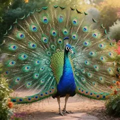 Hunyuan Image 3.0 — A peacock displaying its full tail feathers, vibra