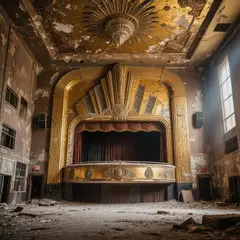 Hunyuan Image 3.0 — An abandoned Art Deco theater with peeling gold pa