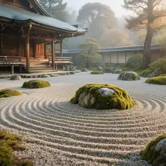 Hunyuan Image 3.0 — A Japanese zen garden with raked gravel, moss-cove