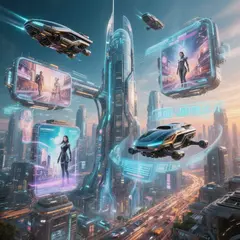 Hunyuan Image 3.0 — A futuristic city skyline with flying vehicles, sl