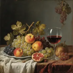 Hunyuan Image 3.0 — A still life of fruit and wine on a table, Dutch G