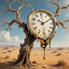 Hunyuan Image 3.0 — A surreal melting clock draped over a barren tree 