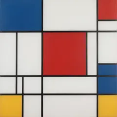 Hunyuan Image 3.0 — A geometric abstract composition with red, blue, a