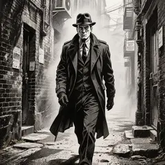 Hunyuan Image 3.0 — A noir detective in a foggy alley, graphic novel s